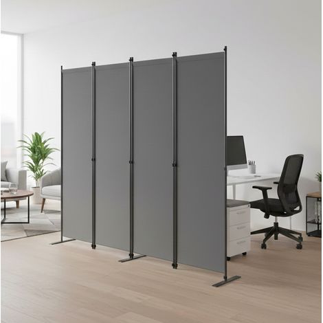Biombo separador de ambientes de 4 paneles, 204 x 180 cm, de metal y poliéster, gris OKMYHOME (1/5)