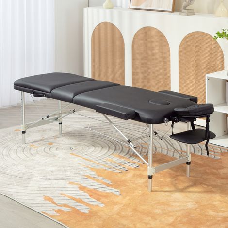 Noire - Table de massage pliante à réglage en hauteur, table de massage professionnelle en aluminium et plastique, 215x81x61-84 cm (1/4)