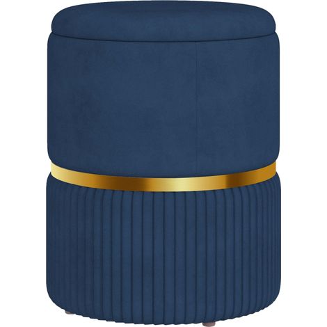 Pouf tabouret repose-pied coffre de rangement en velours côtelé 36 x 36 x 44 cm pour salon chambre bleu