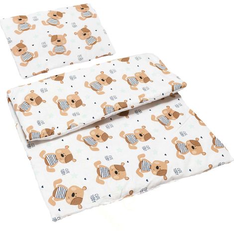 Ensemble deux pièces pour poussette, berceau, couette + oreiller - ours en peluche (1/4)