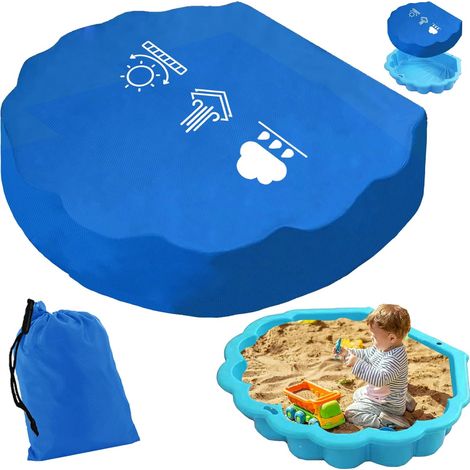 100 x 100 x 15 cm Housse de Protection Bac a Sable Coquillage, Couverture Imperméable mit Sac de Rangement, Étanche Auvent,pour Bac a Sable Enfant Exterieur Piscine Coquillage (Bleu) (1/5)