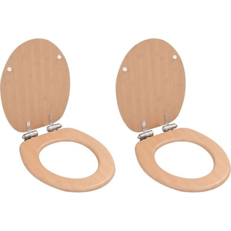 Lot de 2 Sièges WC MDF et couvercle à fermeture en douceur,Abattant WC,Sièges de toilette Bambou VDVM907174 (1/5)