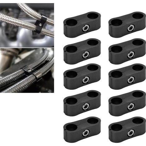 10 universelle Doppelloch-Befestigungsclips aus 4AN-Aluminiumlegierung für Ölleitungen (Schwarz) (1/5)