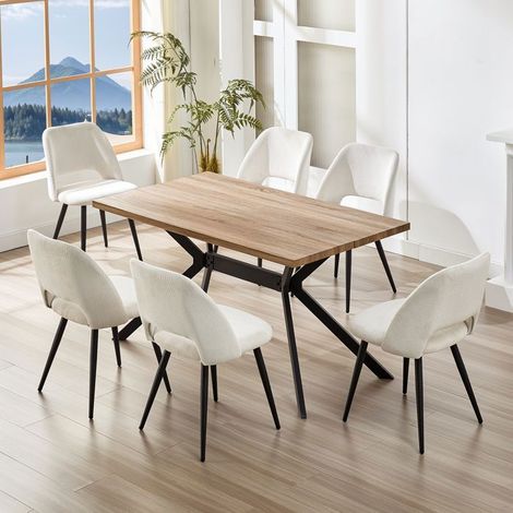 Ensemble table à manger - WAFTING - WAFTING - 6 places - Grain de hêtre foncé - Chaises velours beige (1/5)
