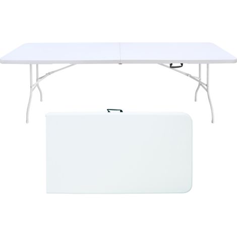 244cm Portable Heavy Duty Folding Table with Handle, Foldable Table, Multi-Functional Fold up Table for Camping Picnic Parties Indoor/Outdoor, Capacity Weight 135KG (White)