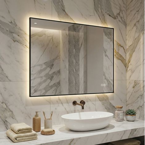 Espejo de baño LED 60x80 cm con antivaho, 3 colores de luz, regulable, memoria OKMYHOME (1/5)