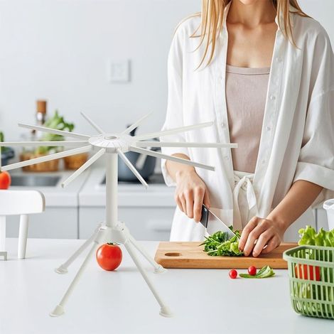 Nudelgestell zum Trocknen von frischer Pasta, mit 10 Tabletts, stabil, platzsparend, schnell, weiß (1/5)