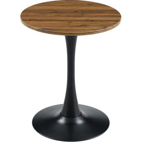 Table ronde d’appoint 60 cm en MDF effet bois foncé et métal noir, style mid-century, piètement central stable, idéale pour salon ou repas léger CHICFURN (1/5)