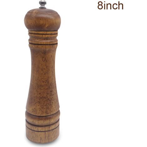 Moulin à sel et poivre rétro rechargeable en bois massif, moulin professionnel à grains fins ou grossiers, 20 cm (8 pouces). (1/5)