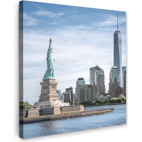 TABLEAU SUR TOILE New York - Statue de la Liberté - Eau Tableau Chambre Adulte 90x90 cm