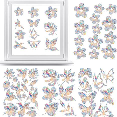 42PCS Autocollants de Fenêtre AntiCollision ArcenCiel Pour Le Salon Chambre à Coucher Stickers Fenetre Suncatcher Sticker Vitre Autocollants Fleurs Oiseaux Et Papillons (1/5)
