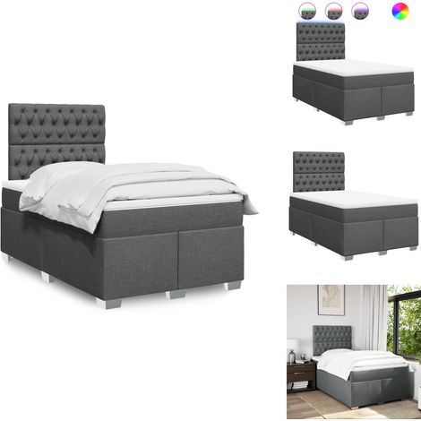 Sommier à lattes de lit avec matelas gris foncé 120x190cm tissu - Sommier À Lattes De Lit - Sommiers À Lattes De Lit - Lit - Meuble De Chambre À Coucher (1/5)