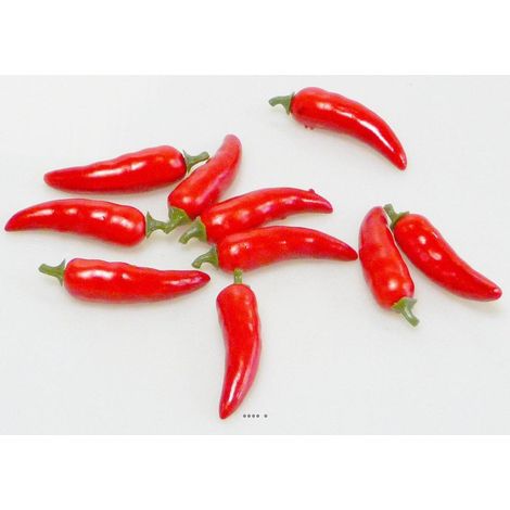 Piment Rouge artificiel petit du mexique en lot de 10 L 6 cm
