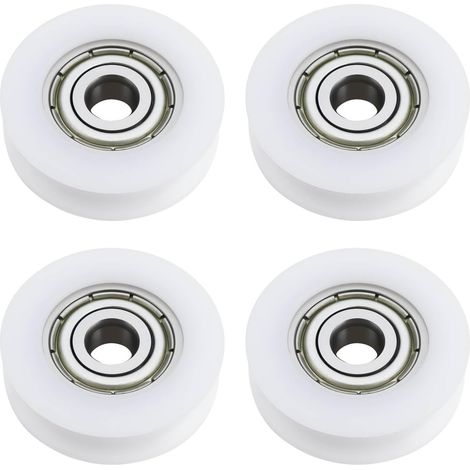 Set of 4 HU-0524-7 625ZZ ball bearing groove wheels for sliding glass doors, 5 x 24 x 7 mm, White (1/5)