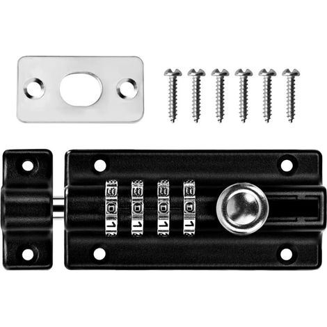 Loquet de Verrouillage à Combinaison Verrou à Combinaison à 4 Chiffres Verrou de Porte à Code Mécanique Serrure Sans Clé Glissière Verrou de Porte Inviolable (1/5)