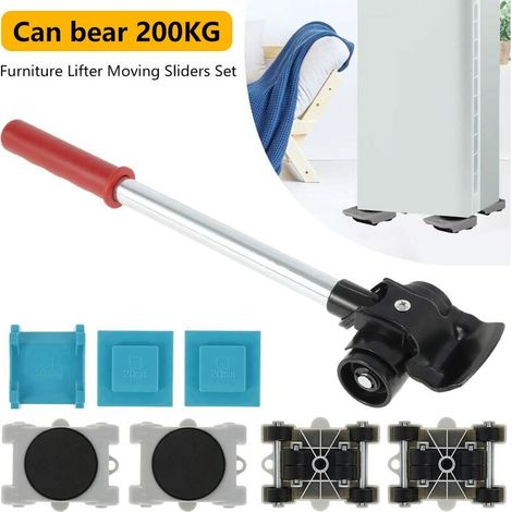 Kit de deplace meuble pour meubles lourds, 8Pcs ensemble de roulettes pour meubles avec 1 tige de levage et 4 roulettes de déplacement, Deplace meuble roulettes pour meubles jusqu'à 200 kg MNS (1/4)