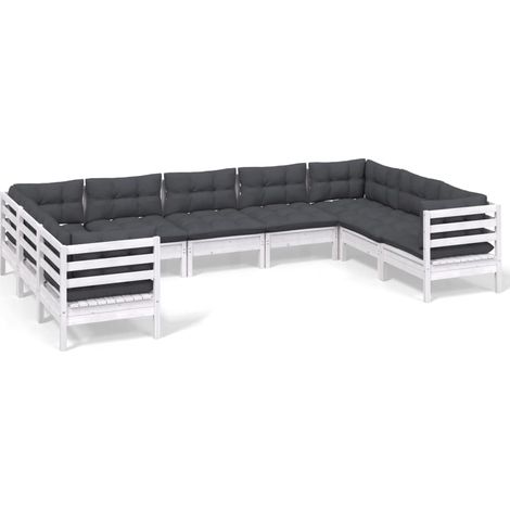 Maison Exclusive - Set Divani da Giardino 9 pz con Cuscini BiancLegno di Pino (1/5)
