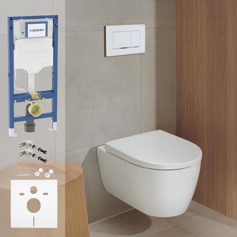 Geberit Komplettset Duofix Element, iCon WC mit WC-Sitz und Sigma 20 squareBetätigungsplatte (1/5)