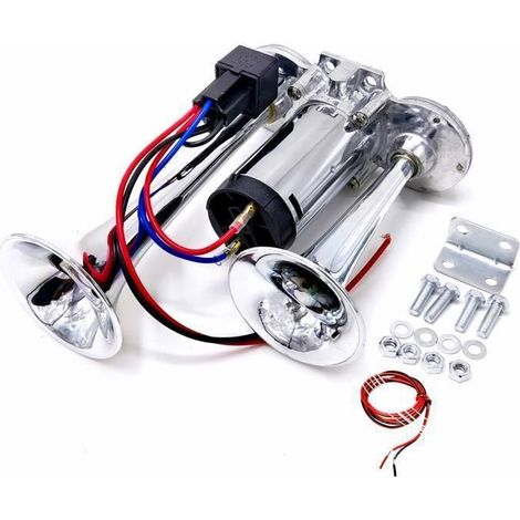 Klaxon à air 12V double tube argent 160DB avec moteur de pompe à air (1/4)
