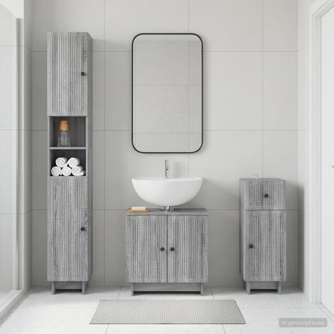 vidaXL 3 Piece Bathroom Cabinet Set EDE Grey Sonoma Engineered Wood (1/5)