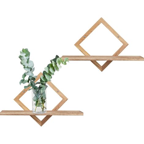 Cadre en chêne, étagère Flottante pour Mur, étagère de Rangement en Forme de Losange pour Salon, Chambre à Coucher, L S, Lot de 2, Bois Naturel (1/5)