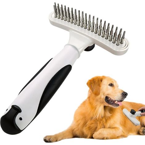 Râteau pour sous-poil pour chiens / Peigne démêlant pour chats — Râteau avec système d'éjection des poils en une pression — Convient aux chiens à poils longs, aux chiots et aux chatons