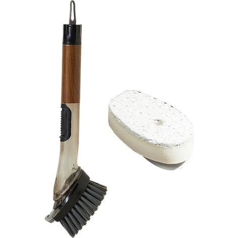 Brosse à vaisselle avec distributeur de savon, long manche et éponge de rechange, outil ménager pour nettoyer casseroles, ustensiles de cuisine, four, cuisinière, évier, vaisselle et salle de bain. (1/5)