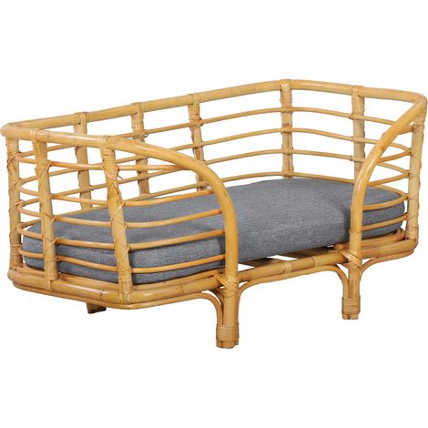 Panier rectangulaire pour Chien/Chat en rotin Coussin Inclus, Taille L/XL, Couchage pour Animal de Compagnie en rotin (1/5)