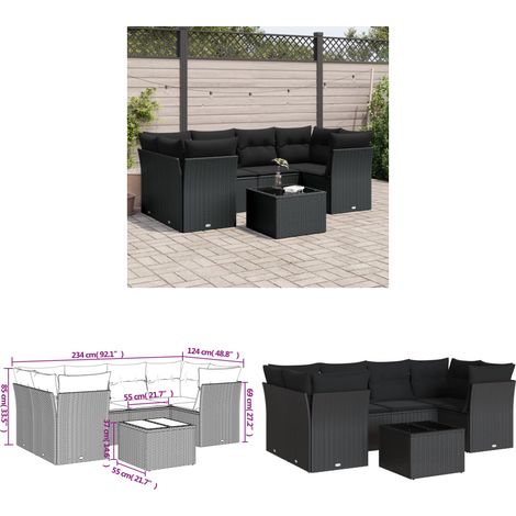 Salon de jardin 7 pcs avec coussins noir résine tressée - Ensemble Salon De Jardin - Mobilier De Jardin - Meubles D'extérieur - Salon De Jardin Design - Canapé D'extérieur - Home & Living (1/3)