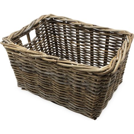 Rattan Aufbewahrungkorb rechteckig shabby grau - 44 x 33 cm - Regalkorb aus Weide geflochten mit Griffen