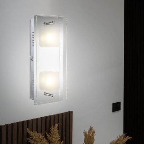 LED Wandlampe Wandleuchte Wohnzimmerlampe Schlafzimmerleuchte Flurleuchte, Metall Glas silber, 2 Flammig, 5W 400Lm 3000K warmweiß, L 28 cm