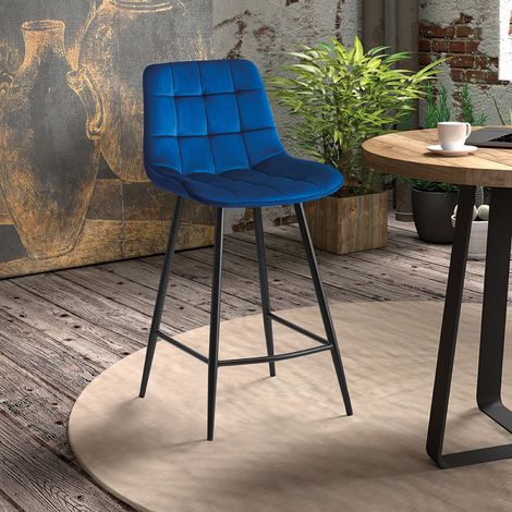 Tabouret de bar en velours bleu JUSTINE (lot de 2) (1/5)