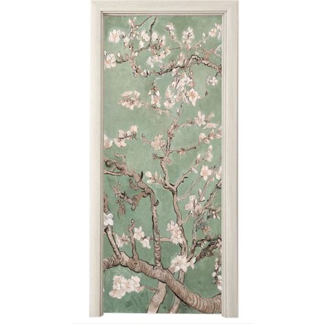 STICKER DE PORTE Fleur d'amandier - Art - Van Gogh - Vert Décoration Murale (1/5)