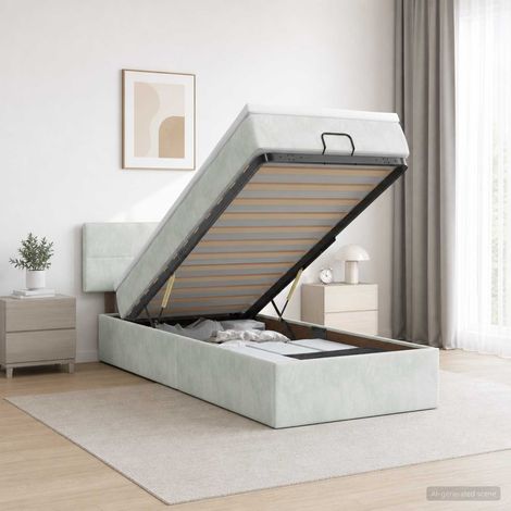 Lit c avec matelas et LED Gris clair 100 x 200 cm Velours extérieur (1/5)