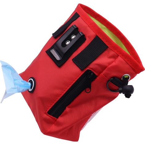 Borsa per dolcetti per cani per passeggiate e addestramento, borsa per dolcetti per cuccioli con distributore di sacchetti per escrementi (rosso)