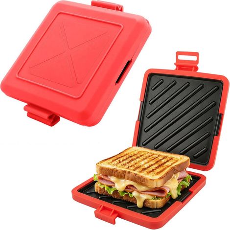 Appareil à croque-monsieur, plaques carrées, revêtement en pierre antiadhésif, pour sandwichs, bureau, dortoir, micro-ondes (1/5)