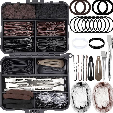 162 Pièces Kit Pro Accessoires Cheveux Danse Gymnastique, Set Chignon avec U-Pins, Filets, Élastiques & Boîte Rangement, pour Ballerines, .