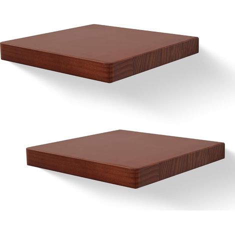 20,3 X 20,3 cm Étagères Flottantes Carrées en Bois, Mini Étagère Murale au Style Compact pour Petits Objets, Décoration Murale Suspendue, Set de 2 (Noyer Foncé) (1/5)