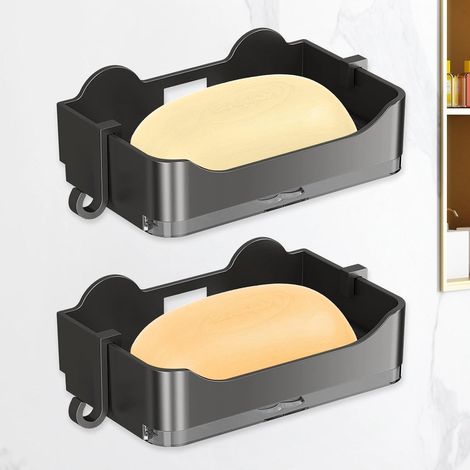 Set mit 2 selbstklebenden, bohrfreien Seifenschalen für die Dusche – Wandmontage – mit Seifenablauf – Seifenhaken mit Abflussstopfen fürs Badezimmer (1/5)
