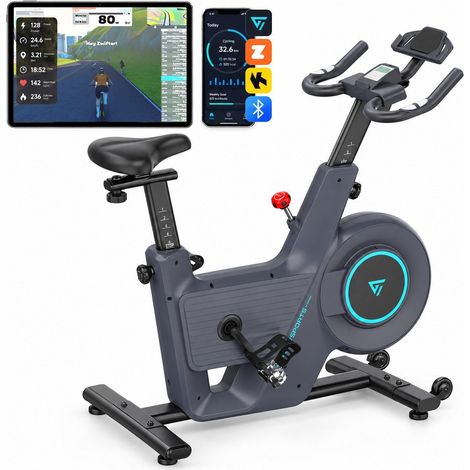 CITYSPORTS Heimtrainer Fahrrad für Zuhause,Leises Indoor Fitnessbike mit Bluetooth App,Stufenloser Magnetwiderstand,Pulsmessung,LED-Feedback & Tablet-Halterung,Bis 120 kg Belastbarkeit (1/5)