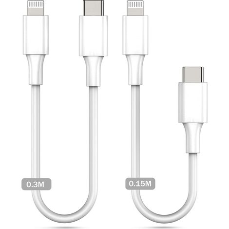 USB C Lightning Cable 30CM+15CM certifié MFi Lot de 2 câbles de chargeur PD courts pour iPhone compatibles avec iPhone 14/13/12/11/SE/XS/XR/X/8/8 Plus/7/6, Airpod, iPad/Air/mini (1/5)