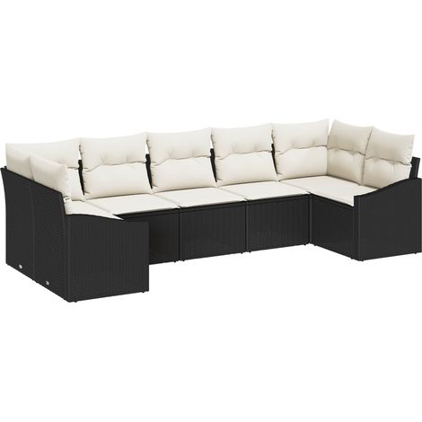 Garden Sofa Set with Storage 7 pcs Black and Cream Poly Rattan vidaXL