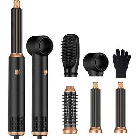 Fer à friser 5 en 1 - Sèche-cheveux ionique multifonction - Brosse à air chaud professionnelle - Fer à friser automatique - Pour coiffer, volumiser, boucler et lisser (1/5)