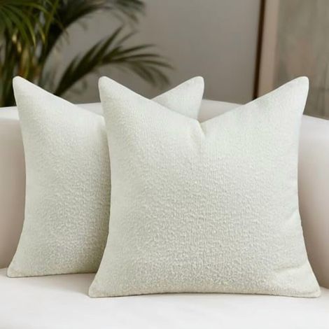 Juego de fundas de almohada de tweed texturizado, 45 x 45 cm, juego de 2 piezas, cojines decorativos lisos de color beige a rayas, adecuados para sofás, camas y salas de estar compatibles con rellenos