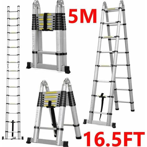 5M Multi-Purpose Aluminium Telescopic Ladder Extension Extendable Steps EN131 UK