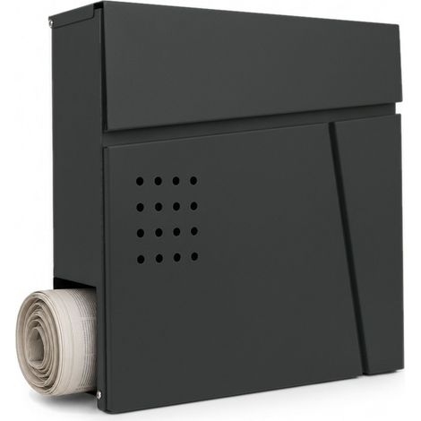 Relaxdays Briefkasten mit Zeitungsfach, HxBxT: 38 x 37 x 11,5 cm, 4 Schlüssel, Wandbriefkasten, RAL7016-anthrazit (1/5)