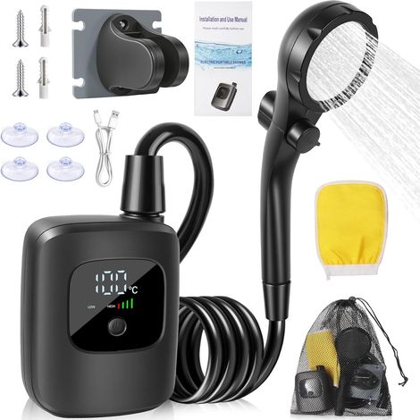 Douche de camping portable : batterie 6000 mAh, compacte et multifonctionnelle, avec écran LED intelligent, adaptée aux dortoirs de camping