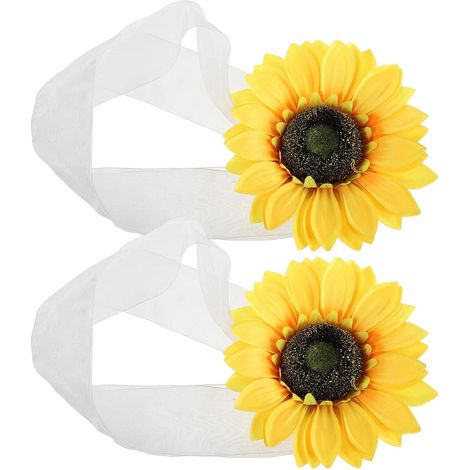 Lot de 2 Embrasses de Rideaux Tournesol en Tissu Résistant, Style Rustique Floral, Attaches Décoratives pour Fenêtres, pour Chambre, Salon et Décoration Intérieure, sans Outil, (1/5)