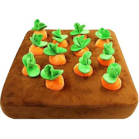 Jouet interactif pour chien, tapis de fouille en forme de carotte, jouet puzzle en peluche 2 en 1, antidérapant, jeu d'alimentation, anti-stress pour animaux de compagnie avec 12 carottes (1/5)