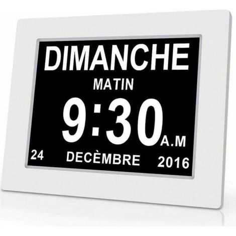 Horloge calendrier numérique - One Piece - 7 pouces - Avec date et heure - Horloge Alzheimer pour parents - Rappel de médicaments pour grands-parents et enfants - Blanc - 20.414.32.4cm (1/4)